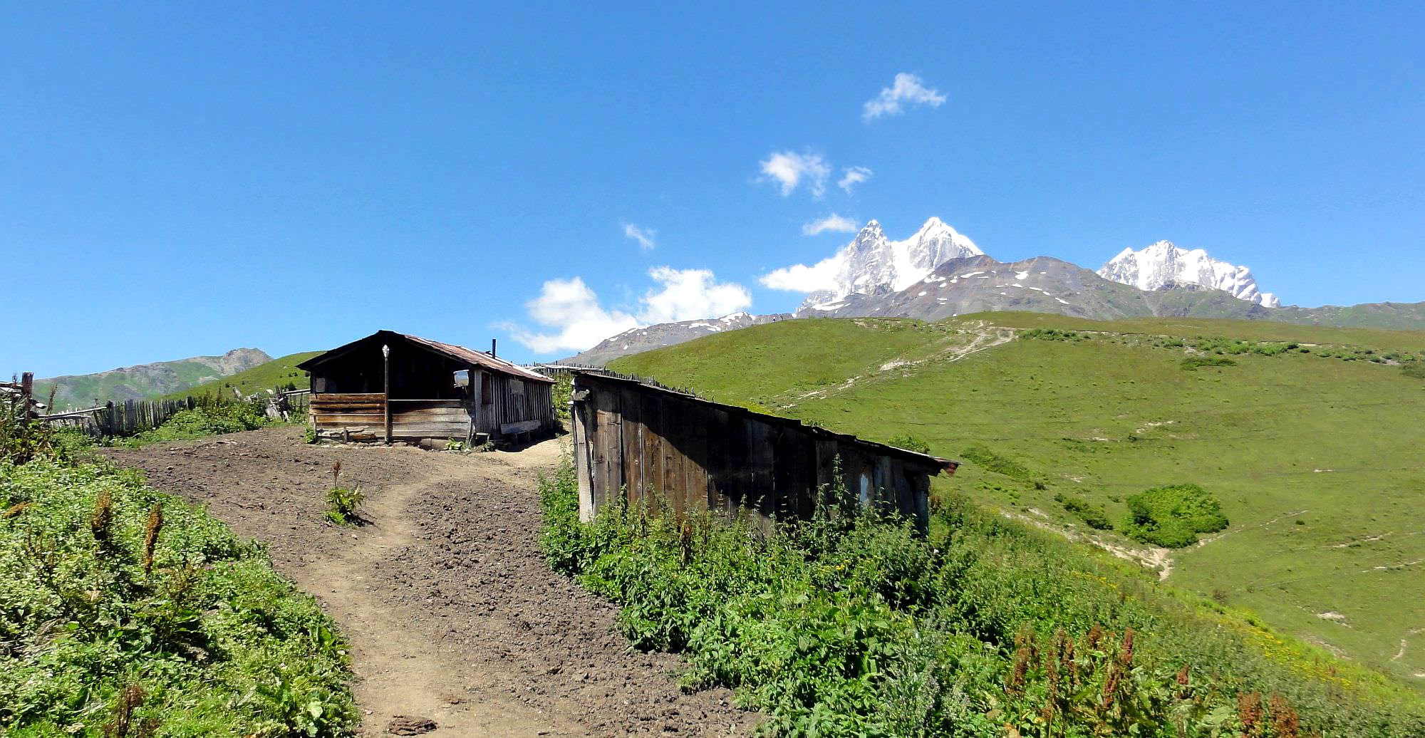 Shepherd's huts on the trail to Koruldi lakes